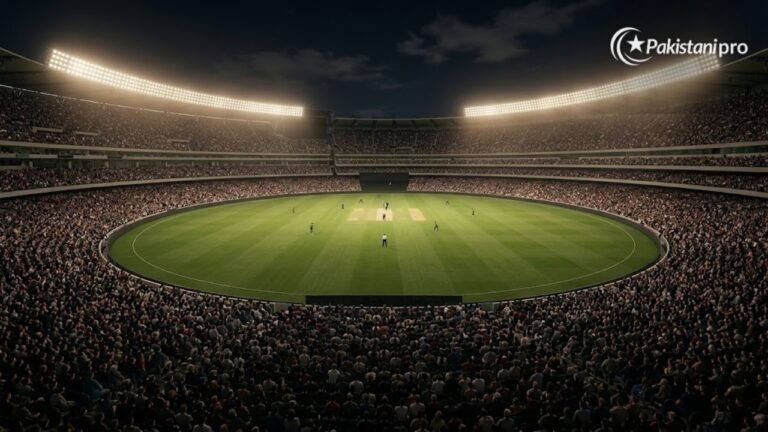 England vs Sri Lanka: floodlit cricket stadium during a night ODI (AI illustration)