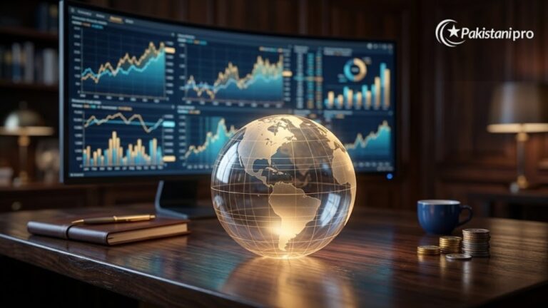 IMF and World Bank: glass globe with financial charts (AI illustration)