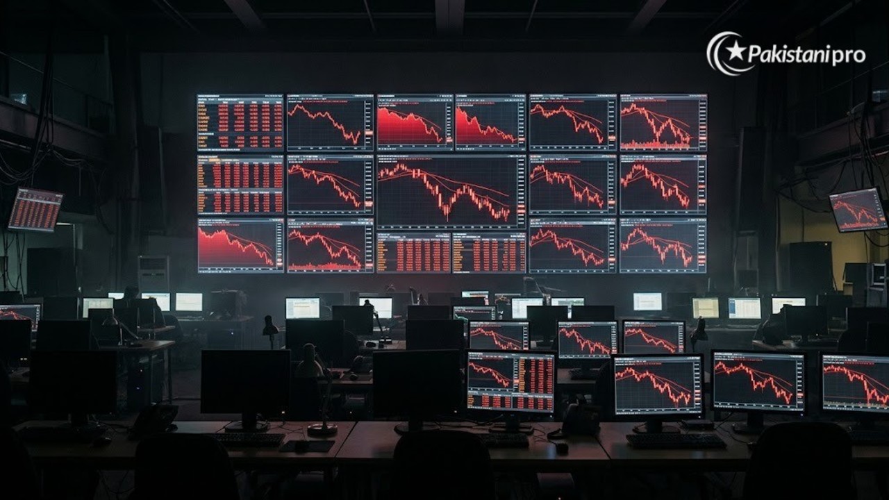 KSE-100 index: stock market screen showing falling red charts (AI illustration)