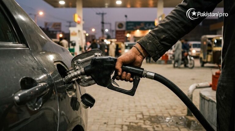 Petrol price in Pakistan today: attendant filling a car with a fuel nozzle (AI illustration)