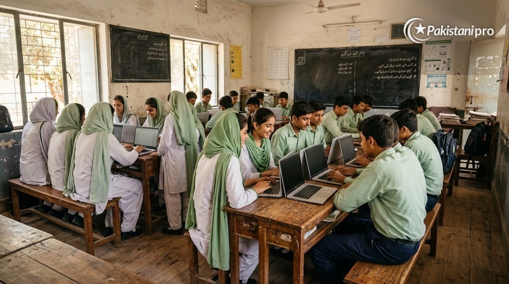 PM Youth Chromebook Scheme: government school students using laptops in a classroom (AI illustration)