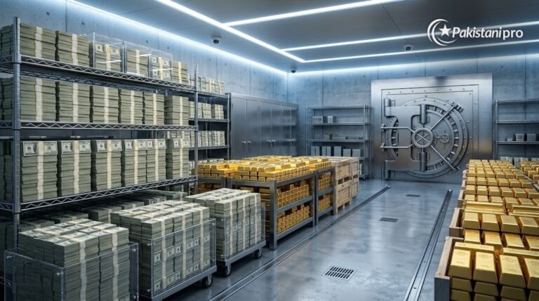 SBP reserves: stacks of US dollar notes in a bank vault (AI illustration)